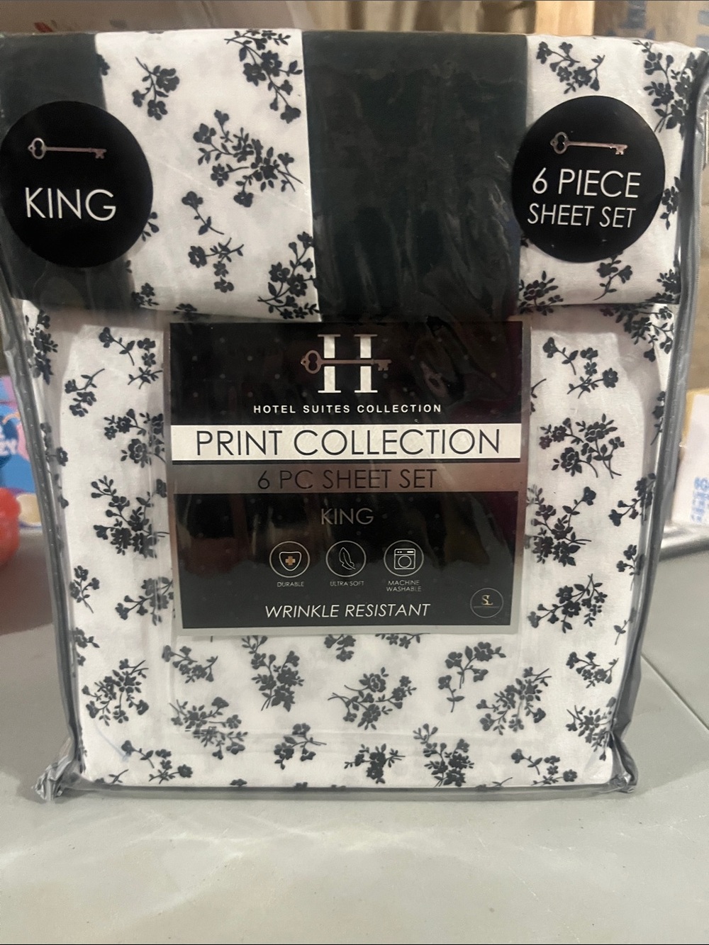 Hotel Collection Black Floral Print 6-Piece King Sheet Set